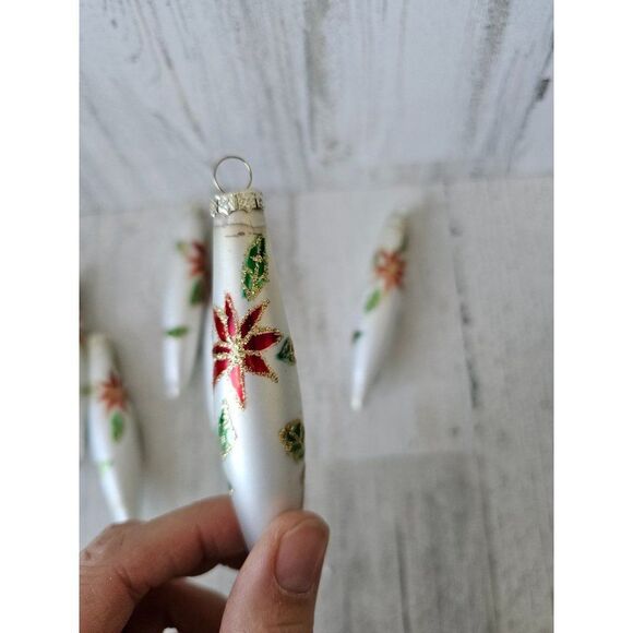 Vintage poinsettia glass teardrop ornament mini Xmas set tree - Picture 5 of 8